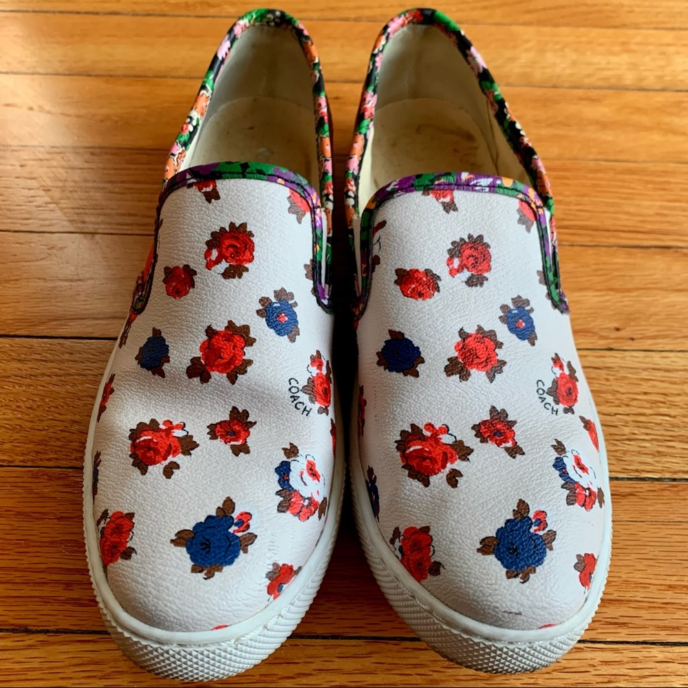 Coach Women's Floral Slip-On Sneakers - White, Red, and Blue
